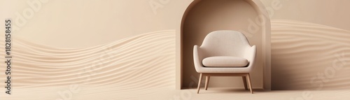 Beige Armchair in Archway, Desert Sandscape - Minimalist, Interior
