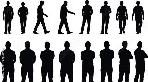 Collection of black male silhouettes in various poses and actions person figure