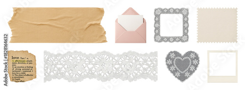 PNG Vintage scrapbook element set, transparent background