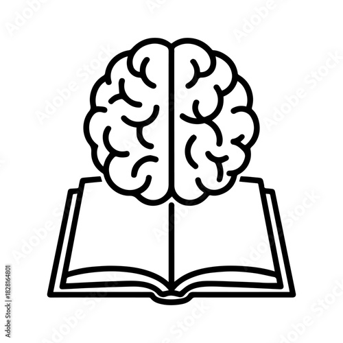 brain with a book vector line icon on a white background Vector line icon on a white background