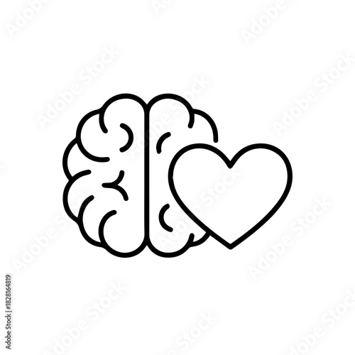 brain with heart vector line icon on a white background Vector line icon on a white background