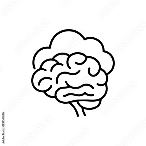 brain with cloud vector line icon on a white background Vector line icon on a white background