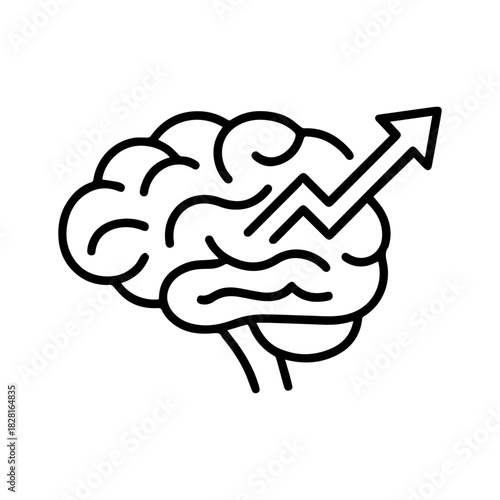 brain with arrow vector line icon on a white background Vector line icon on a white background