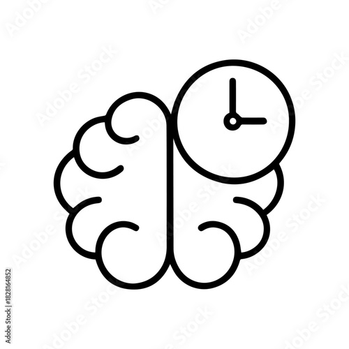 brain with clock vector line icon on a white background Vector line icon on a white background