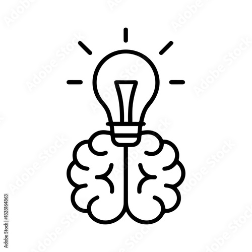 brain with light bulb vector line icon on a white background Vector line icon on a white background