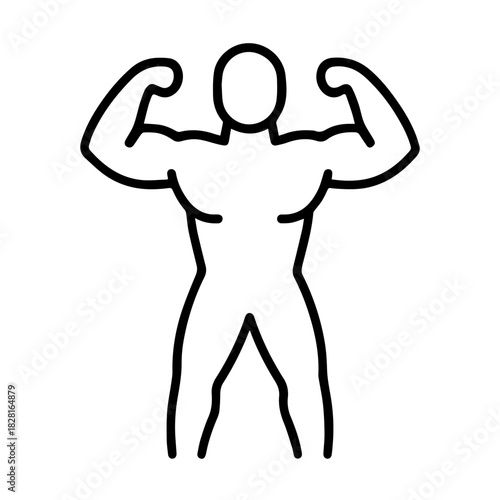 man in bodybuilder pose vector line icon on a white background Vector line icon on a white background