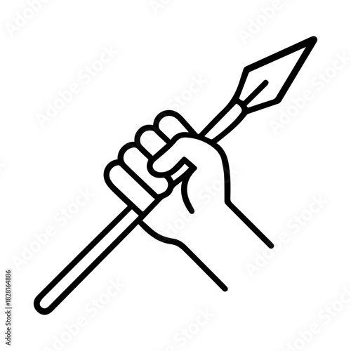 hand with spear vector line icon on a white background Vector line icon on a white background