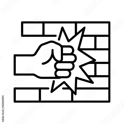 fist punching wall vector line icon on a white background Vector line icon on a white background
