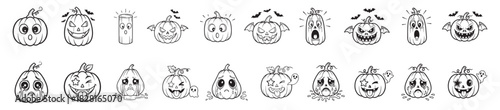 Monochrome Halloween Pumpkin Head Carving Vector Graphics Bundle.
