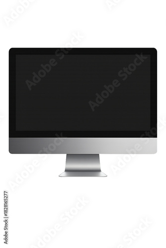 Realistic desktop computer mockup with metal and glass textures on transparent background