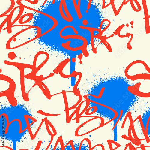 Bold vector graffiti seamless pattern with abstract tags
