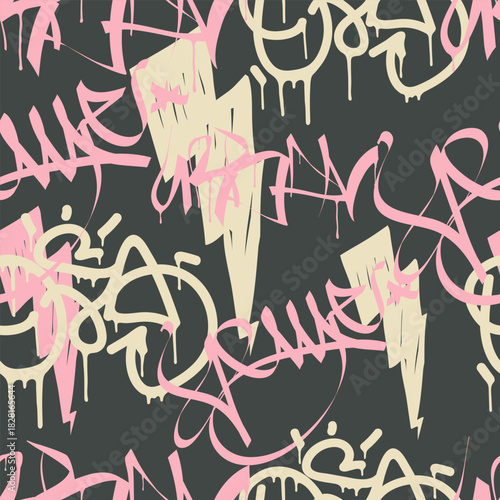 Bold vector graffiti seamless pattern with abstract tags