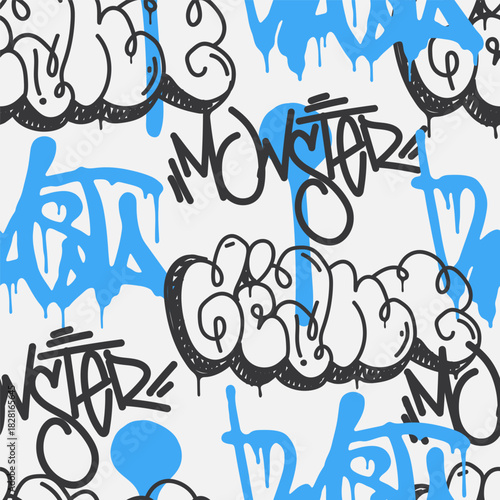 Bold vector graffiti seamless pattern with abstract tags
