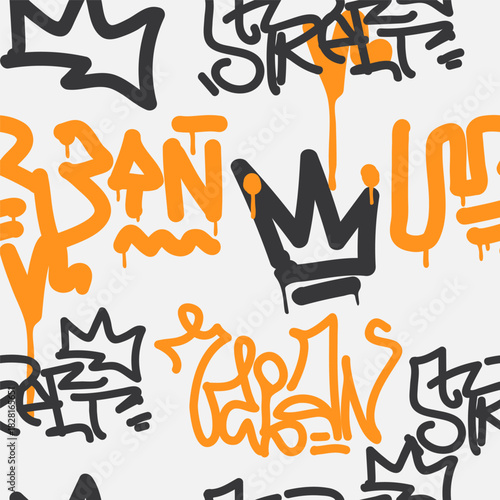 Bold vector graffiti seamless pattern with abstract tags