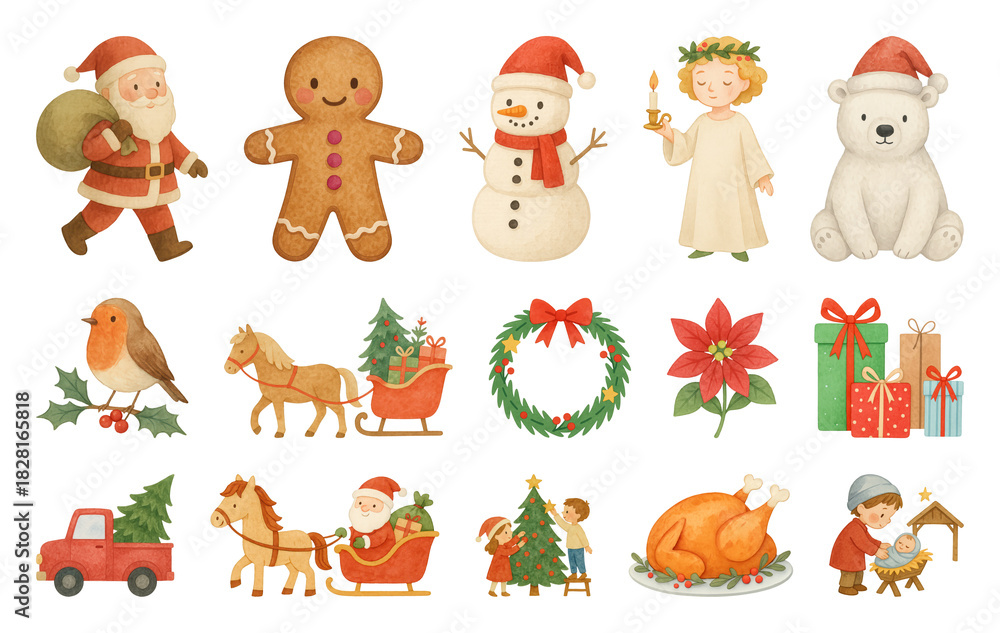 Obraz premium PNG Charming festive holiday illustrations, element set on transparent background
