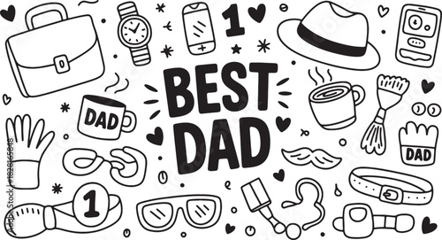 Assorted Hand Drawn Father's Day Elements on Transparent Backdrop