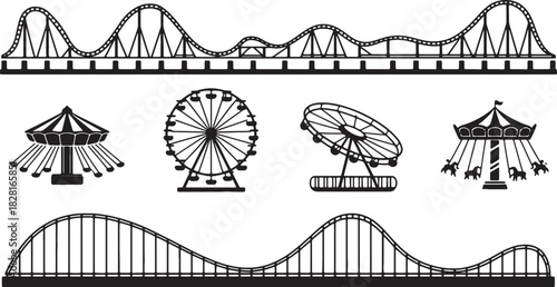 Amusement park rides silhouettes vector illustration isolated on background