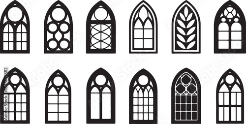 Collection of Gothic Arch Window Silhouette Variations