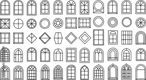 Diverse Collection of Window Outlines on Transparent Backdrop