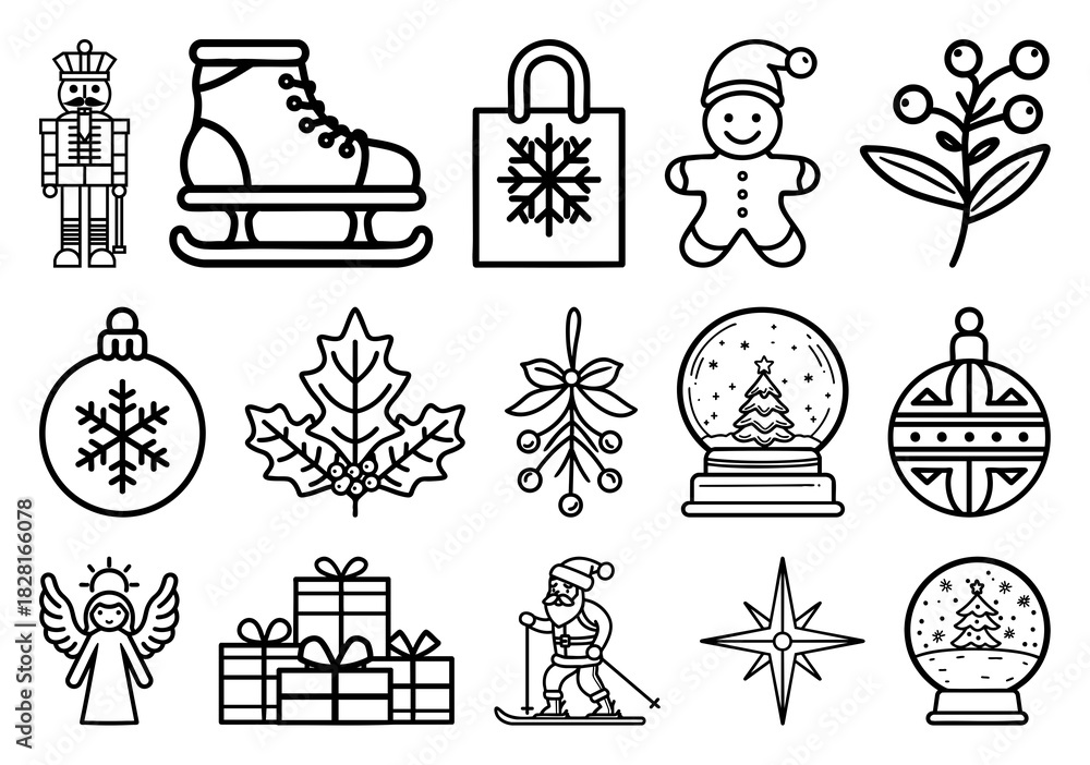 Naklejka premium PNG Festive holiday icon collection, element set on transparent background
