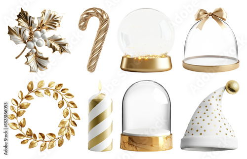 PNG Elegant festive holiday decor elements, element set on transparent background