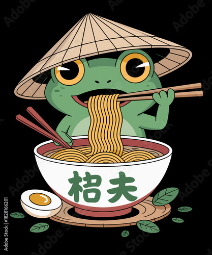 Frog Eating Ramen Kawaii Neko Japanese Noodles Anime Lovers