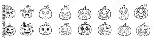 Monochrome Halloween Pumpkin Head Carving Vector Graphics Bundle.