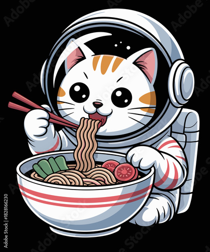 Kawaii Astronaut Cat Eating Ramen Japanese Funny Space