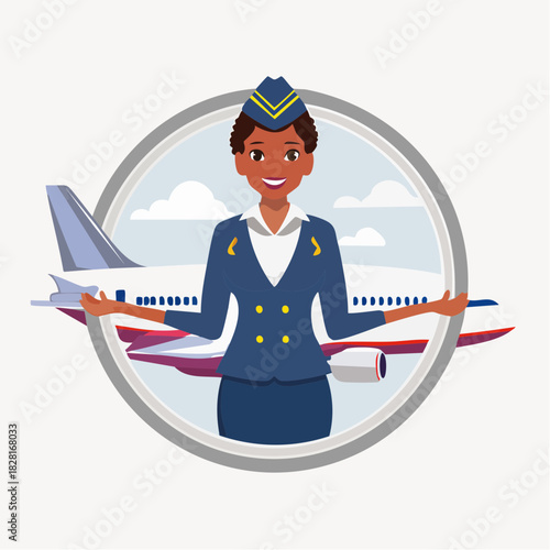 stewardess in uniform with airplane