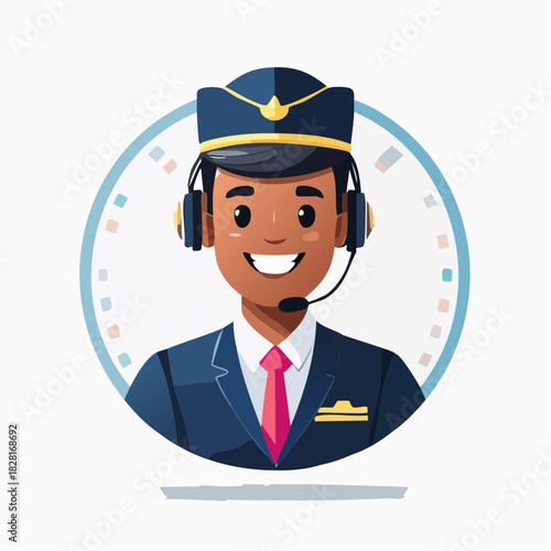 Friendly African American Male Call Center Agent Smiling and Wearing Headset on Isolated White Background