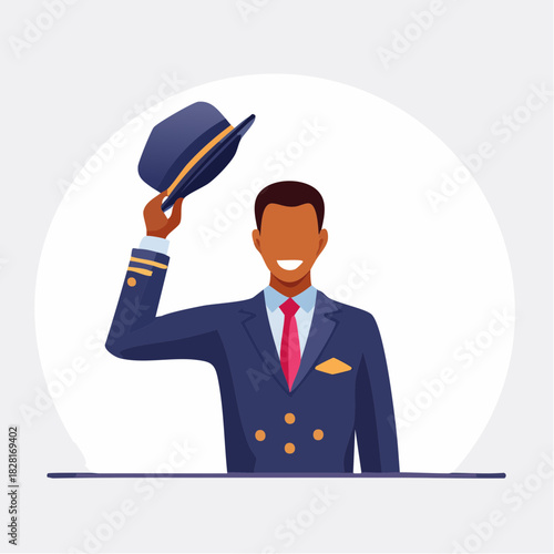 Happy Nurse Driving Yellow Scooter Under Blue Sky with Clouds on Isolated White Background