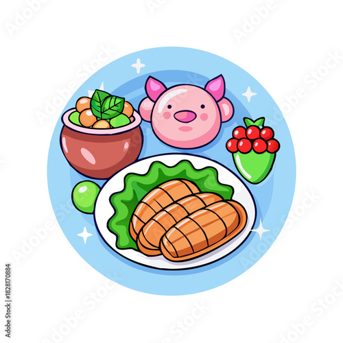 Christmas lunch incorporating topside beef, roast potatoes, glazed carrots, Brussels sprouts and pigs in a blanket