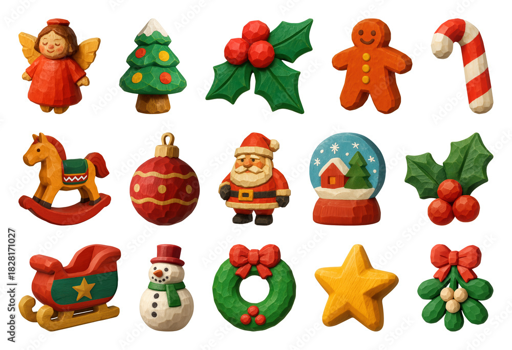 Obraz premium PNG Festive wooden Christmas decorations collection, transparent background