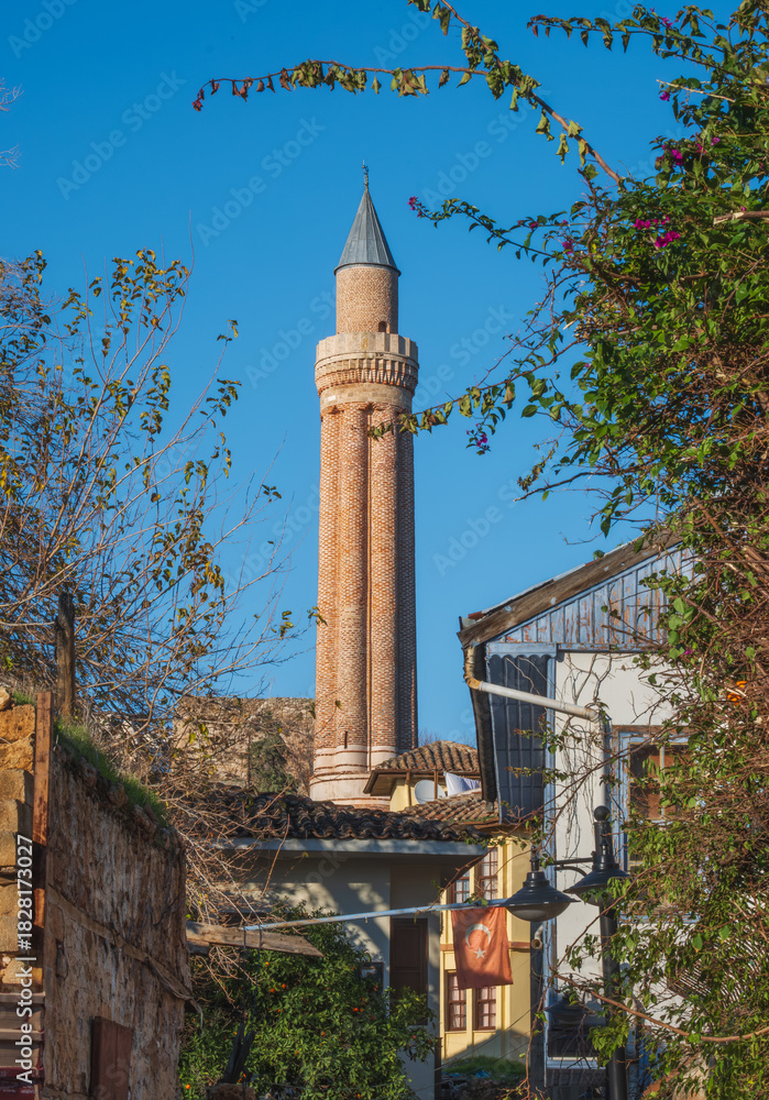 Naklejka premium yivli minare. ulu cami. grand mosque. Alaeddin Camii. Kaleici old town. antalya, turkey.