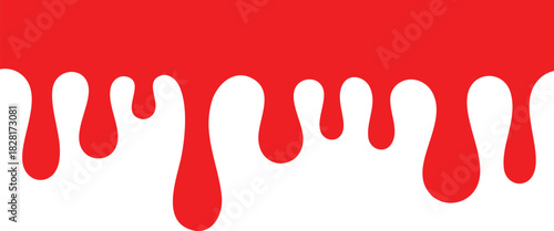 Halloween vector blood seamless border. Red dripping liquid paint with splatter, leaking bleeding splashes. Horror stain, crude blob bg. Isolated horror ink trickle. Grunge splat abstract leak texture