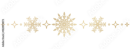 Seamless Christmas pattern border with golden snowflakes and stars. Luxury winter decorative print for wrapping paper, textile, packaging and festive design. Vector.