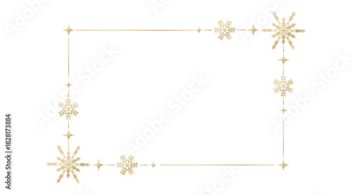 Winter frame made of golden snowflakes and shiny stars. Decorative Christmas border for invitations, posters, greeting cards and holiday layouts. Vector illustration.