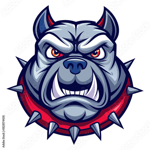Stylized bulldog head with spiked collar and red accents ideal for edgy logo design and sports branding