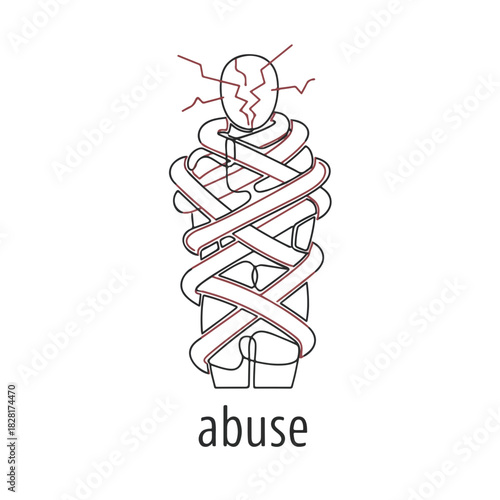 Symbolic representation of domestic abuse victim, wrapped and constrained, showcases issue's invisible chains. This depiction of abuse reveals control and manipulation within relationships.