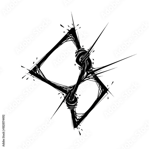 Conceptual illustration of abuse showing a symbolic figure, abuse is represented by sharp, entangled lines and a knot. Abuse concept visually communicates feelings of entrapment, violence, and pain.