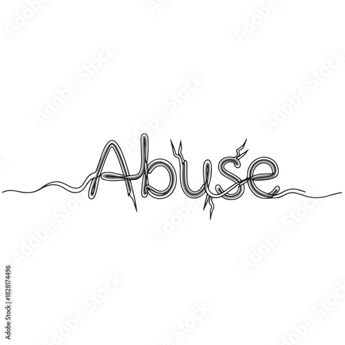 Isolated word abuse with cracks showing vulnerability and pain, word abuse illustrates emotional and psychological harm. Damaged word abuse concept for social awareness campaigns.