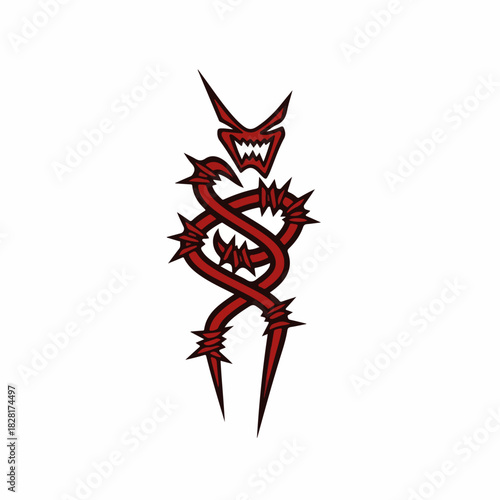 Depicting abuse, this image shows sharp devilish figure intertwined with barbed wire on white. This creative abuse illustration brings forward dark concepts.