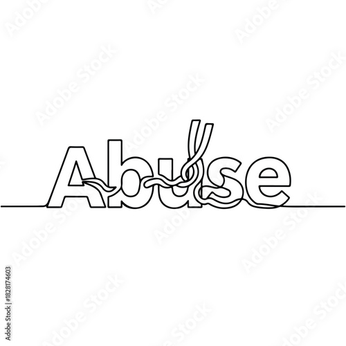 Word **abuse** concept art in continuous line drawing. Word **abuse** formed with rope in creative typography design is a symbol of suppression. Conceptual word **abuse** represents issues.