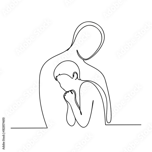 Continuous line drawing depicts abuse, a powerful illustration of emotional distress, and relationship challenges. Abuse symbolized with minimalist art.