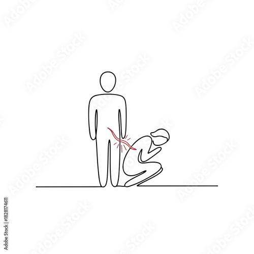 Illustration of abuse showing domestic abuse with stick figures on white background. Domestic abuse scenario is symbolized by stick figures, suggesting harm inflicted through violence.