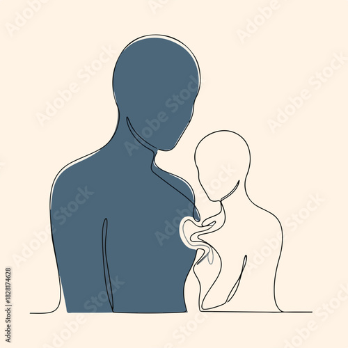 One line art expressing social issues showing care and protection, social issues illustration depicts hope and trust. Expressing unity against adversity, one line art speaks of empathy.