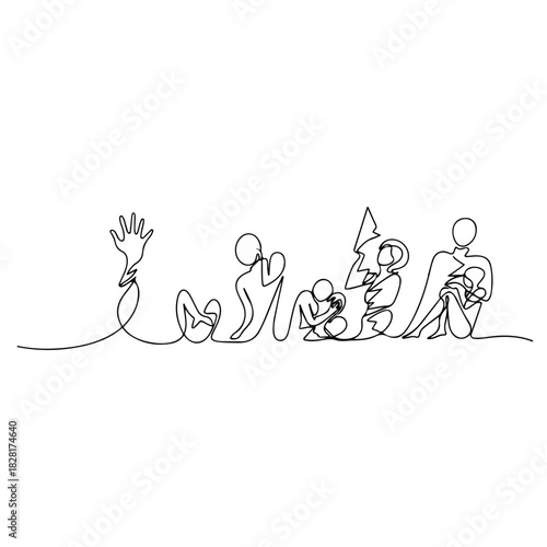 Conceptual line art depicting abuse, with simple figures illustrating trauma and struggle, abuse, representing emotional distress and suffering.