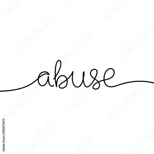 Word abuse displayed with thin line art on white background. Abuse presented as conceptual typography art, expressing sensitive social issues.