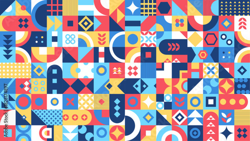 Seamless pattern with geometric shapes. Vector illustration in retro style.