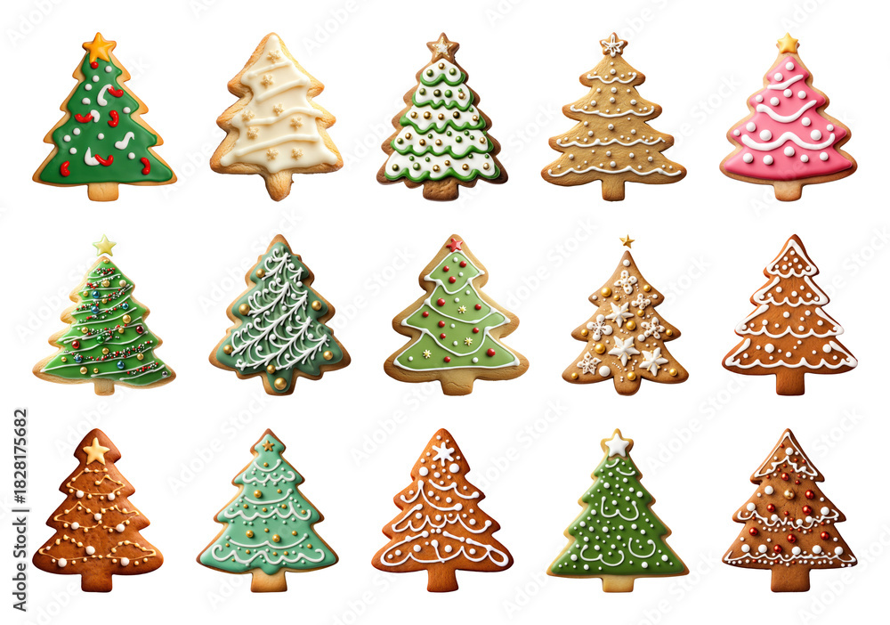 Obraz premium PNG Festive Christmas tree cookies assortment, element set on transparent background
